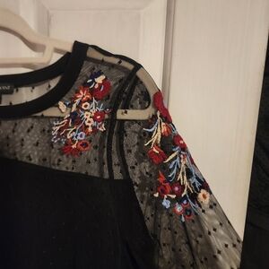 Lane Bryant Black Mesh Top with Multicolor Details 14/16